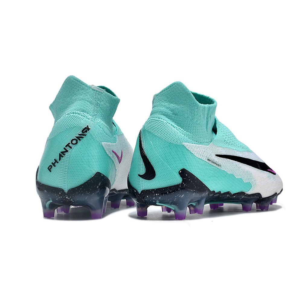 Chuteira Campo Nike Phantom GX DF Elite FG Branca, Verde e Roxa 