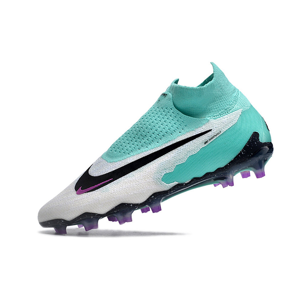 Chuteira Campo Nike Phantom GX DF Elite FG Branca, Verde e Roxa 