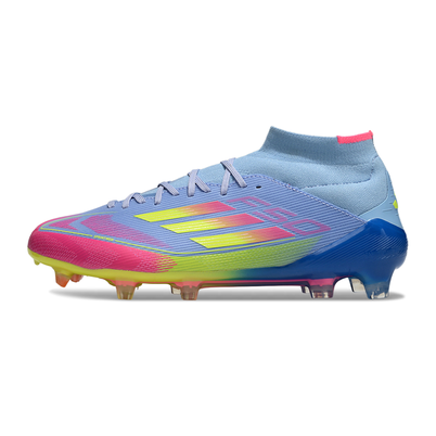 Chuteira Campo Adidas F50 Cano Médio FG Azul e Rosa 