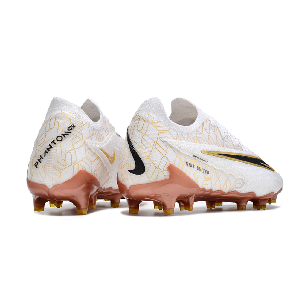 Chuteira Campo Nike Phantom GX Elite FG Branca e Dourada 