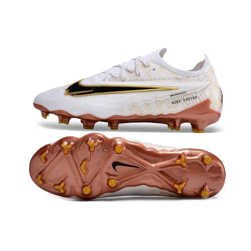 Chuteira Campo Nike Phantom GX Elite FG Branca e Dourada 