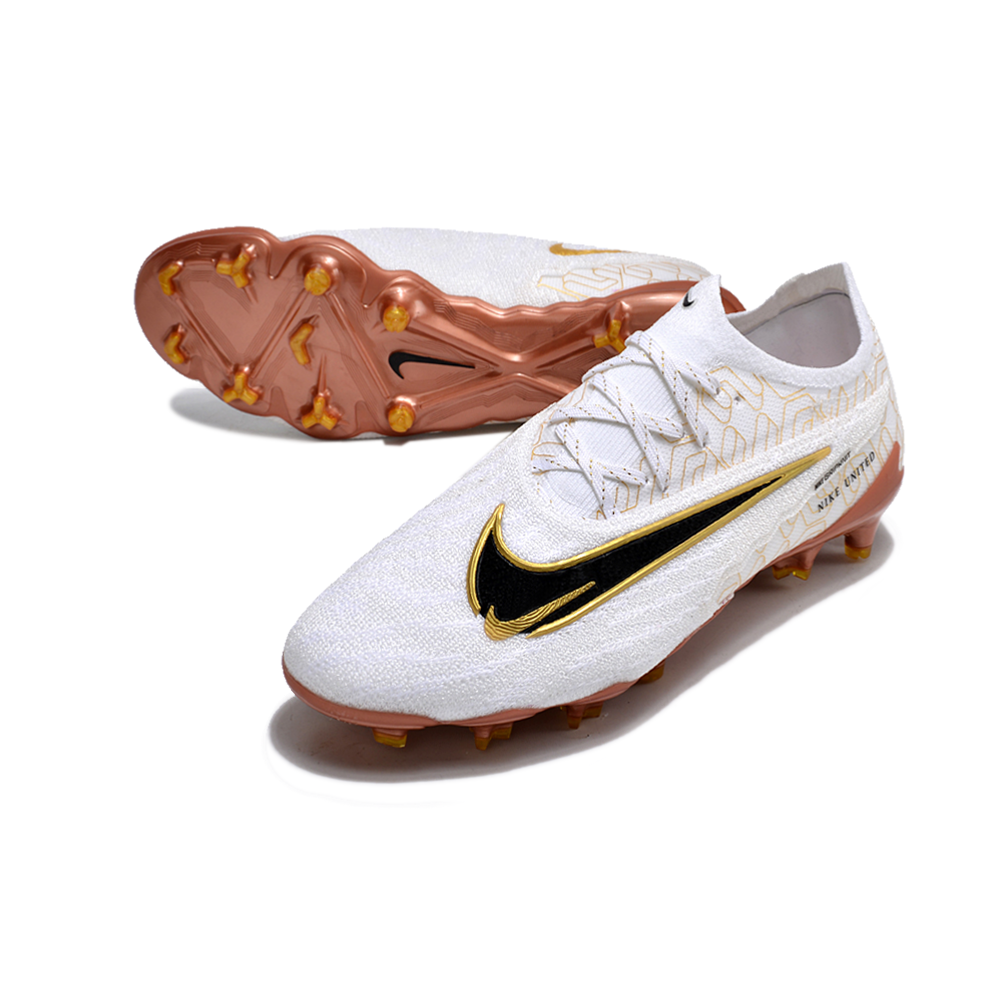Chuteira Campo Nike Phantom GX Elite FG Branca e Dourada 