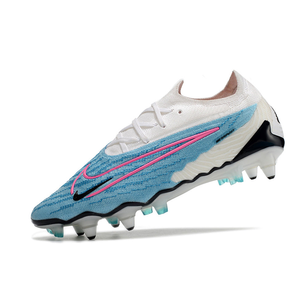 Chuteira Campo Nike Phantom GX Elite Ponta de Aluminio Branca e Azul 