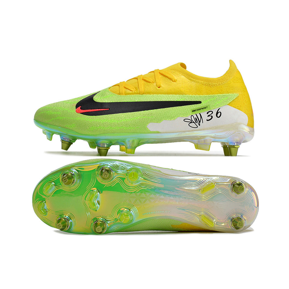 Chuteira Campo Nike Phantom GX Elite Trava Mista Amarela e Verde 