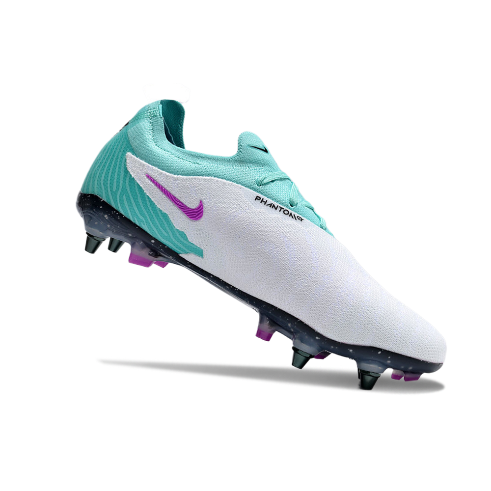 Chuteira Campo Nike Phantom GX Elite Trava Mista Branca, Verde e Roxa 