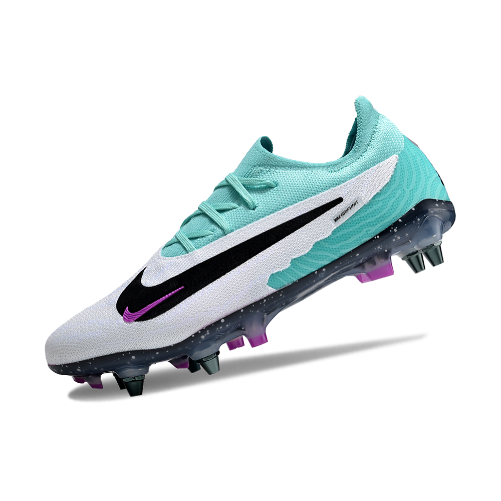 Chuteira Campo Nike Phantom GX Elite Trava Mista Branca, Verde e Roxa 