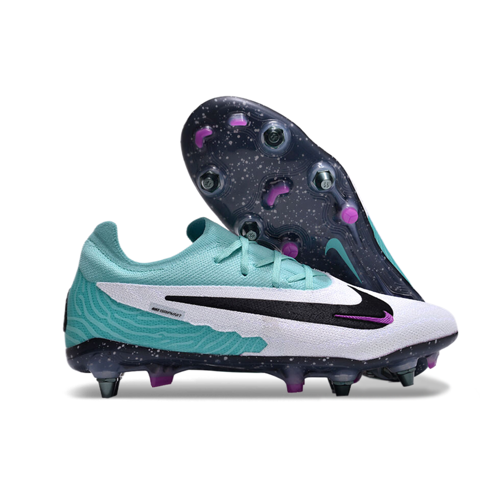 Chuteira Campo Nike Phantom GX Elite Trava Mista Branca, Verde e Roxa 