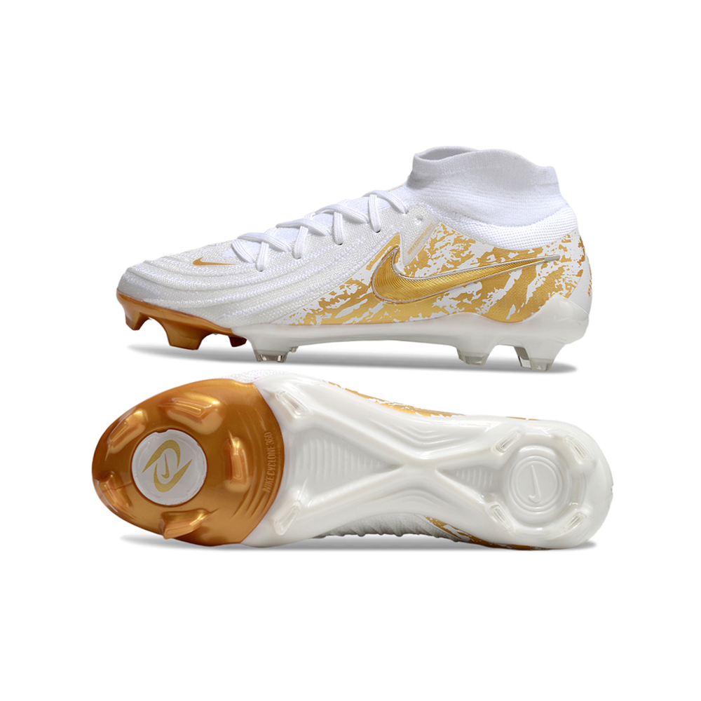 Chuteira Campo Nike Phantom Luna 2 Elite FG Branca e Dourado
