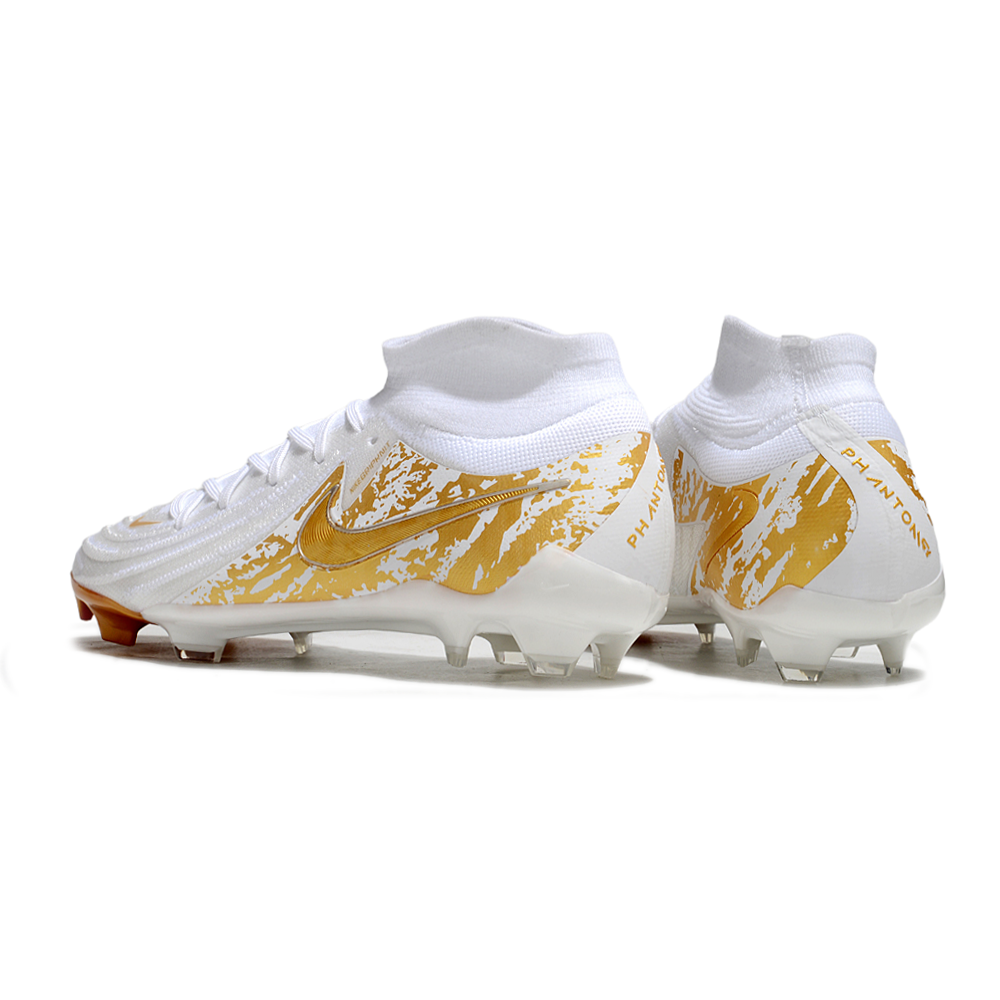 Chuteira Campo Nike Phantom Luna 2 Elite FG Branca e Dourado
