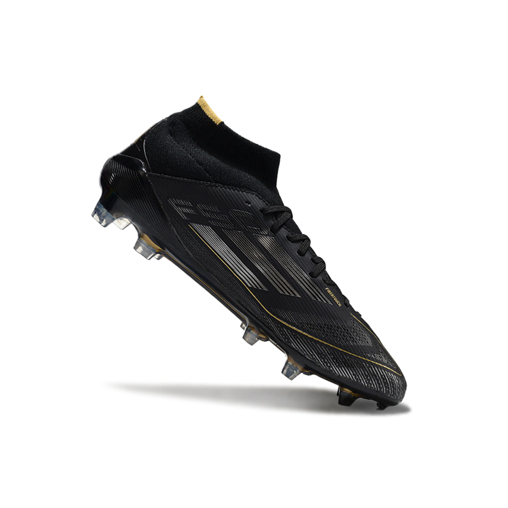 Chuteira Campo Adidas F50 Cano Médio FG Preto e Dourado