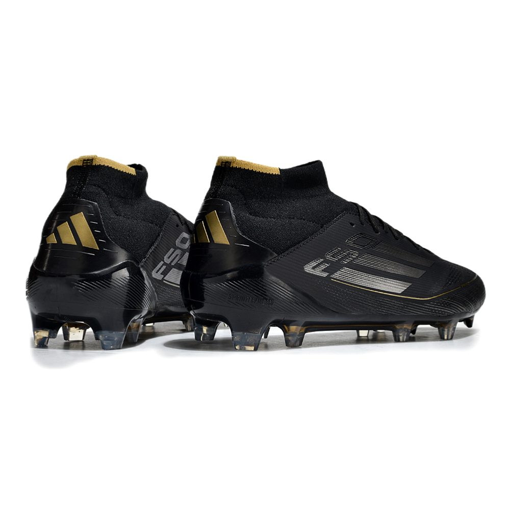 Chuteira Campo Adidas F50 Cano Médio FG Preto e Dourado