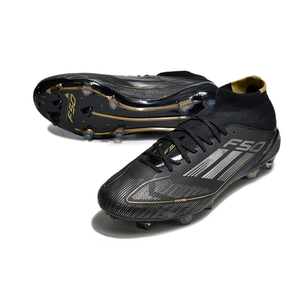 Chuteira Campo Adidas F50 Cano Médio FG Preto e Dourado
