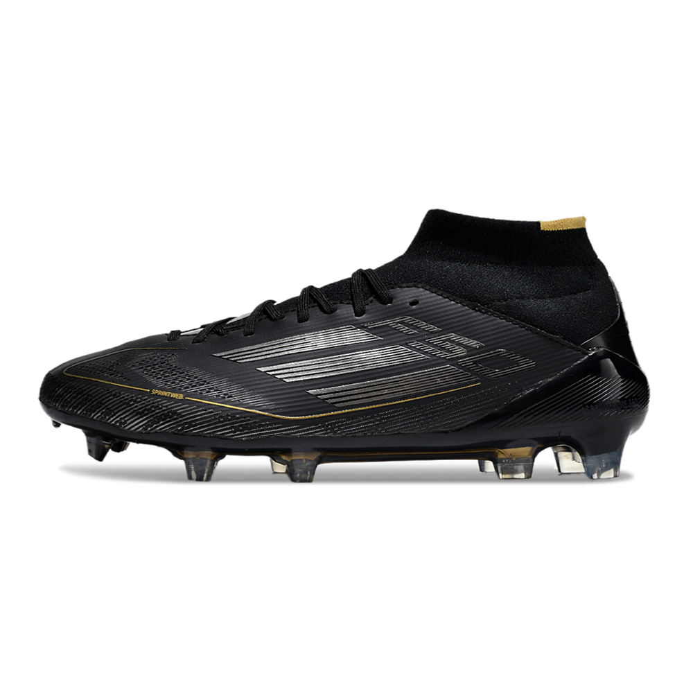 Chuteira Campo Adidas F50 Cano Médio FG Preto e Dourado