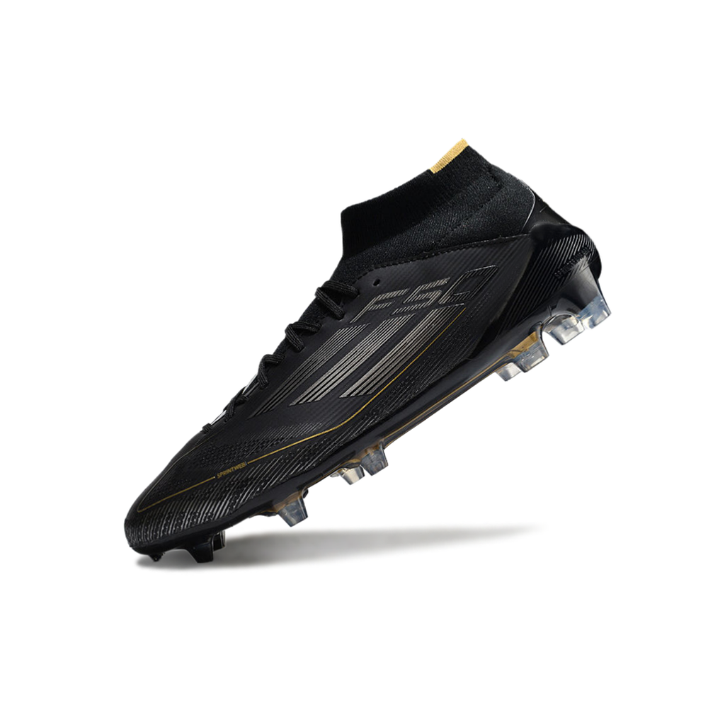 Chuteira Campo Adidas F50 Cano Médio FG Preto e Dourado