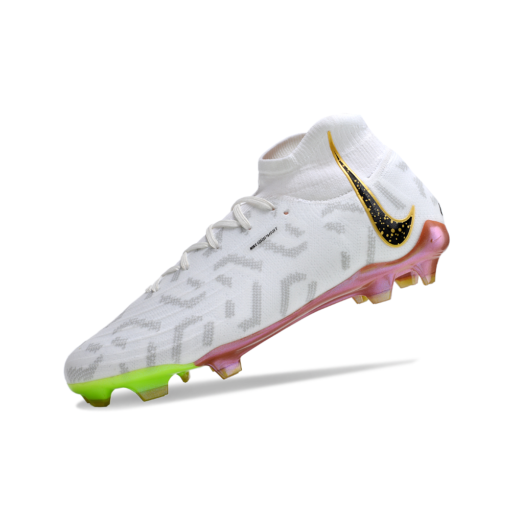 Chuteira Campo Nike Phantom Luna Elite FG Branca e Dourada 