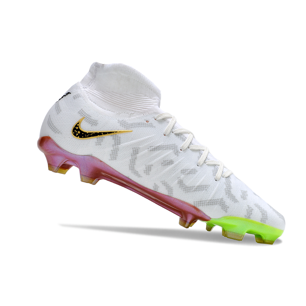 Chuteira Campo Nike Phantom Luna Elite FG Branca e Dourada 