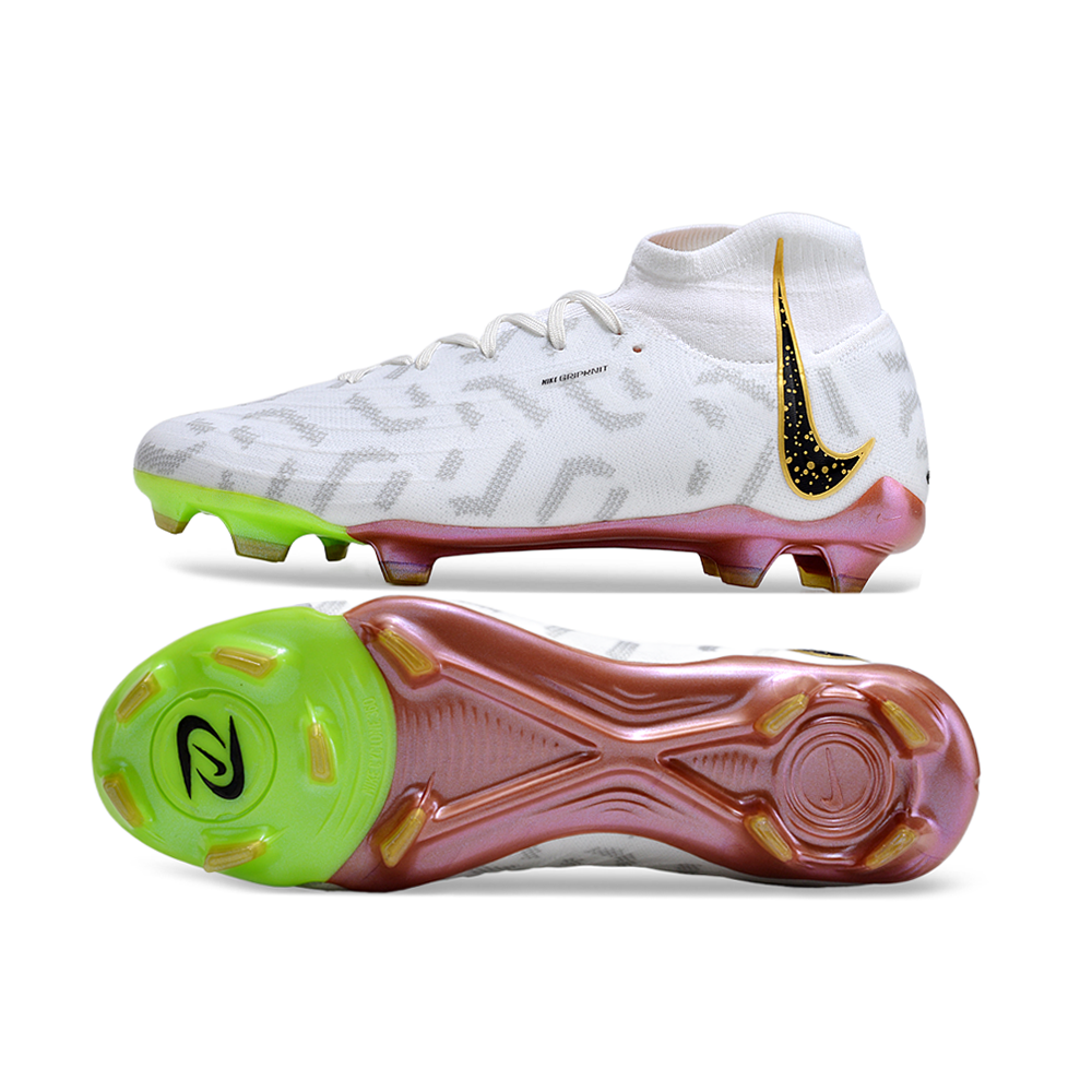 Chuteira Campo Nike Phantom Luna Elite FG Branca e Dourada 