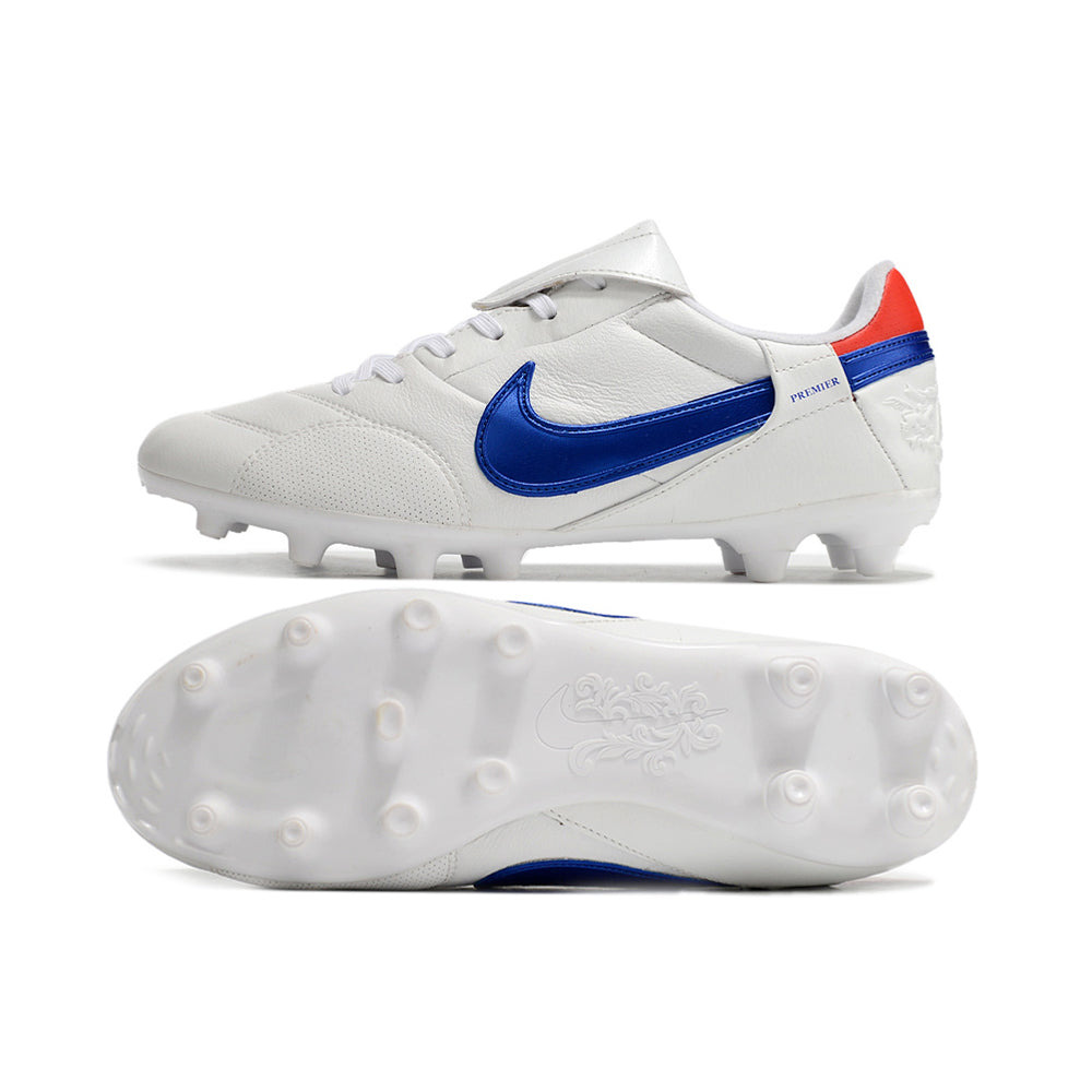 Chuteira Campo Nike Premier 3 FG Branca e Azul 