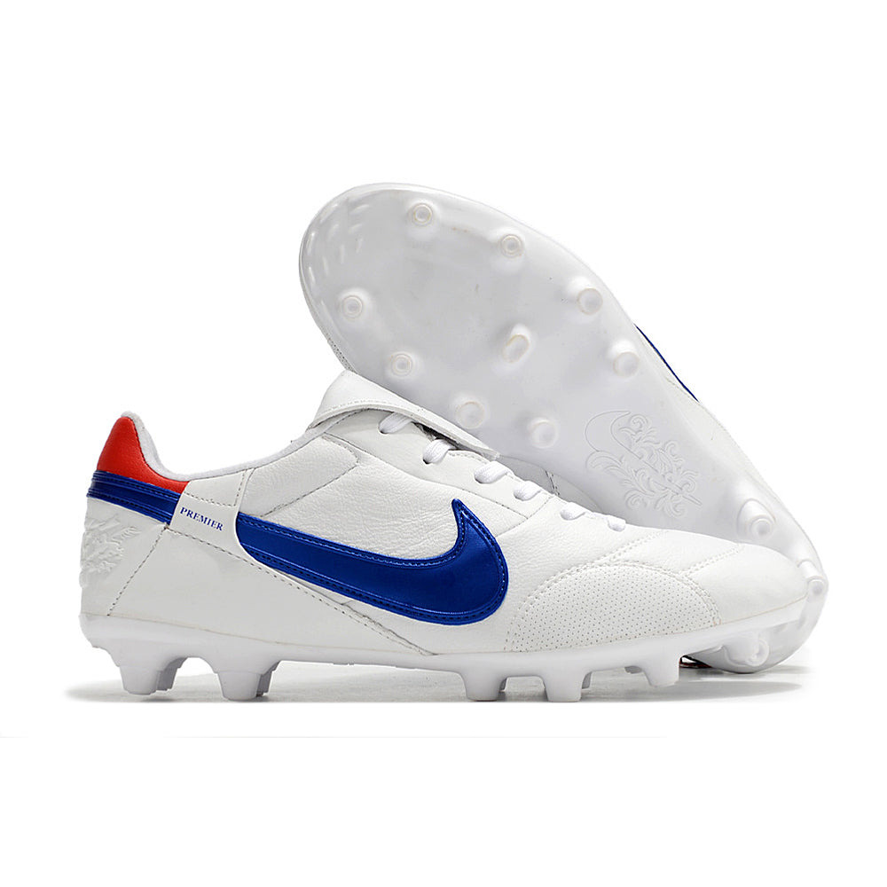 Chuteira Campo Nike Premier 3 FG Branca e Azul 