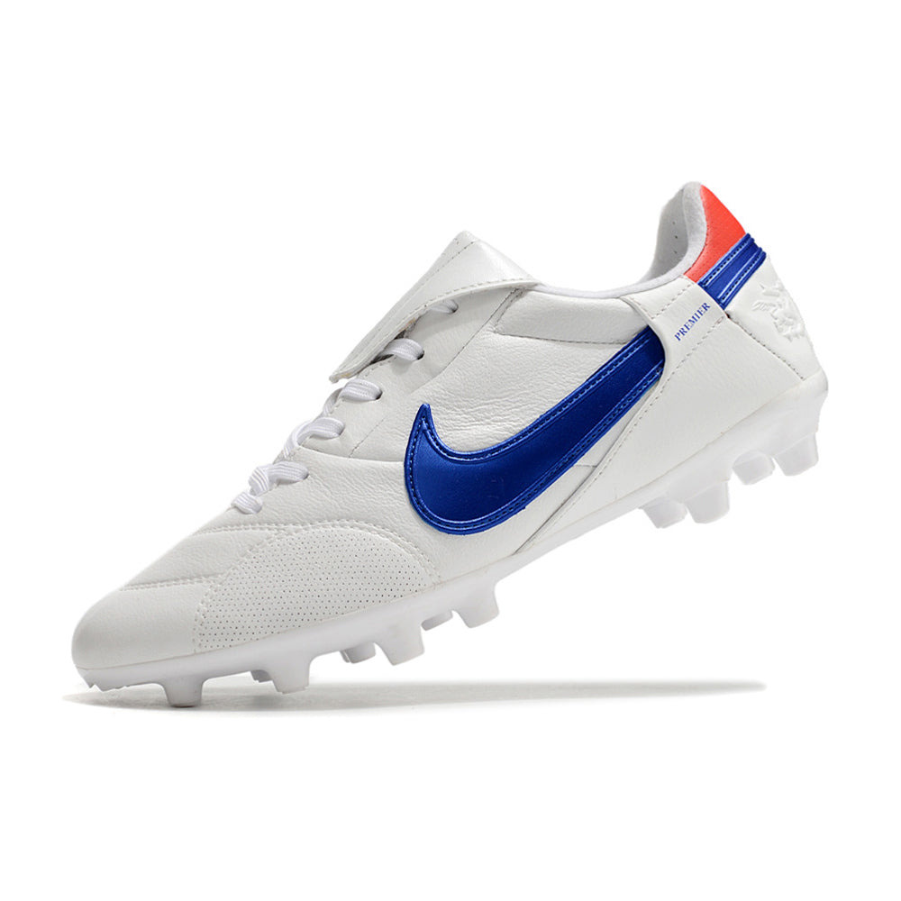 Chuteira Campo Nike Premier 3 FG Branca e Azul 