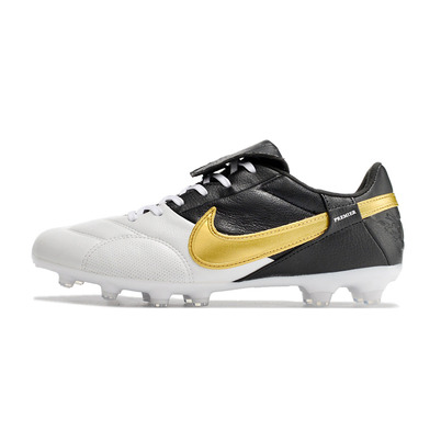 Chuteira Campo Nike Premier 3 FG Branca, Preta e Dourado 
