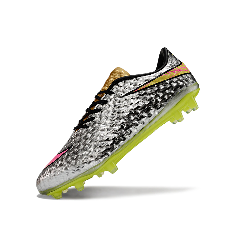 Chuteira Campo Nike Retrô Hypervenom Phantom I FG Prata, Verde e Dourada