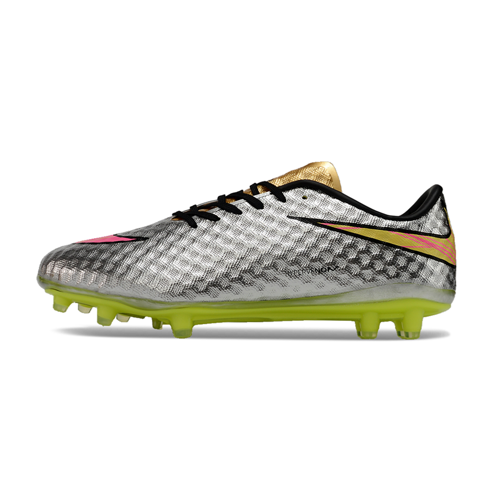 Chuteira Campo Nike Retrô Hypervenom Phantom I FG Prata, Verde e Dourada