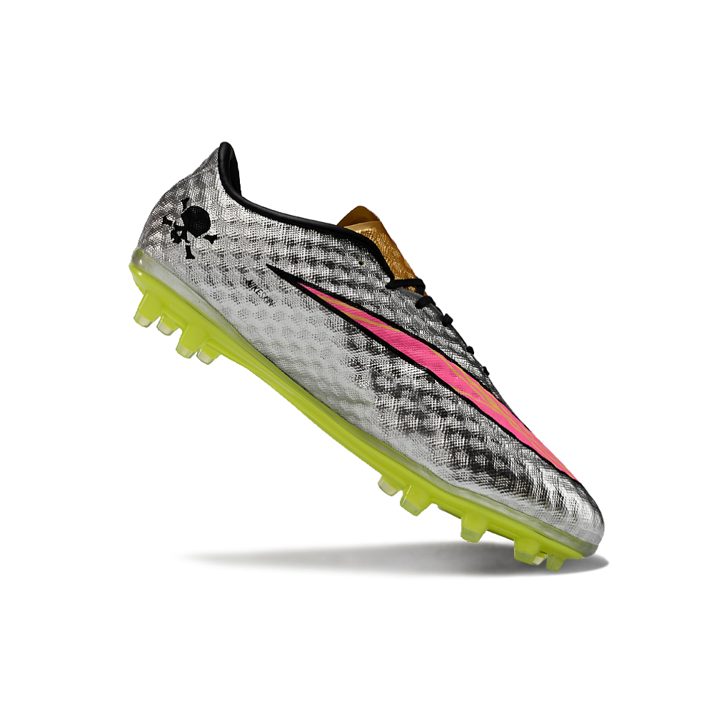 Chuteira Campo Nike Retrô Hypervenom Phantom I FG Prata, Verde e Dourada