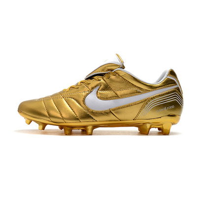 Chuteira Campo Nike Retrô Tiempo Legend 7 Elite FG Dourado e Branco R10
