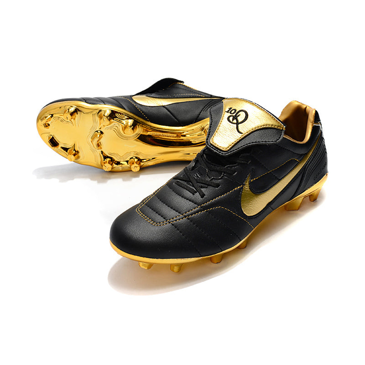 Chuteira Campo Nike Retrô Tiempo Legend 7 Elite FG Preta e Dourada R10