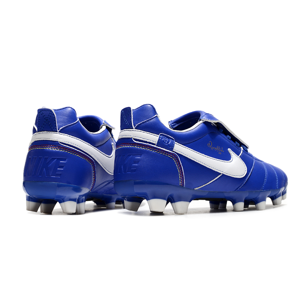 Chuteira Campo Nike Retrô Tiempo Legend R10 Elite Azul e Branca