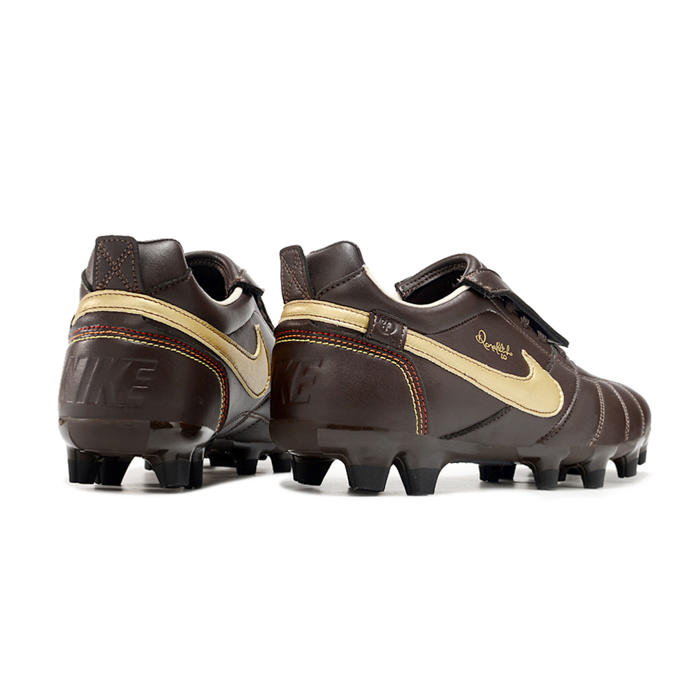 Chuteira Campo Nike Retrô Tiempo Legend R10 Elite Marrom e Dourado