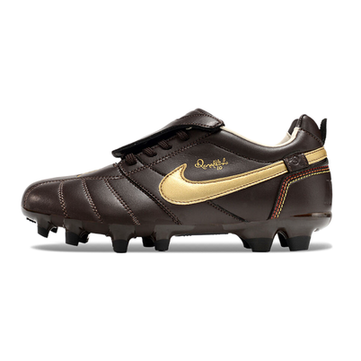 Chuteira Campo Nike Retrô Tiempo Legend R10 Elite Marrom e Dourado