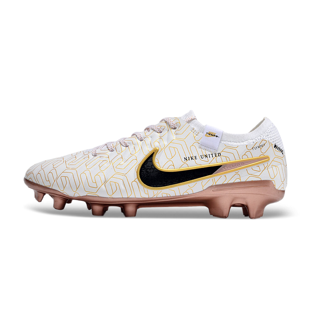 Chuteira Campo Nike Tiempo Legend 10 Elite FG Branca e Dourada 