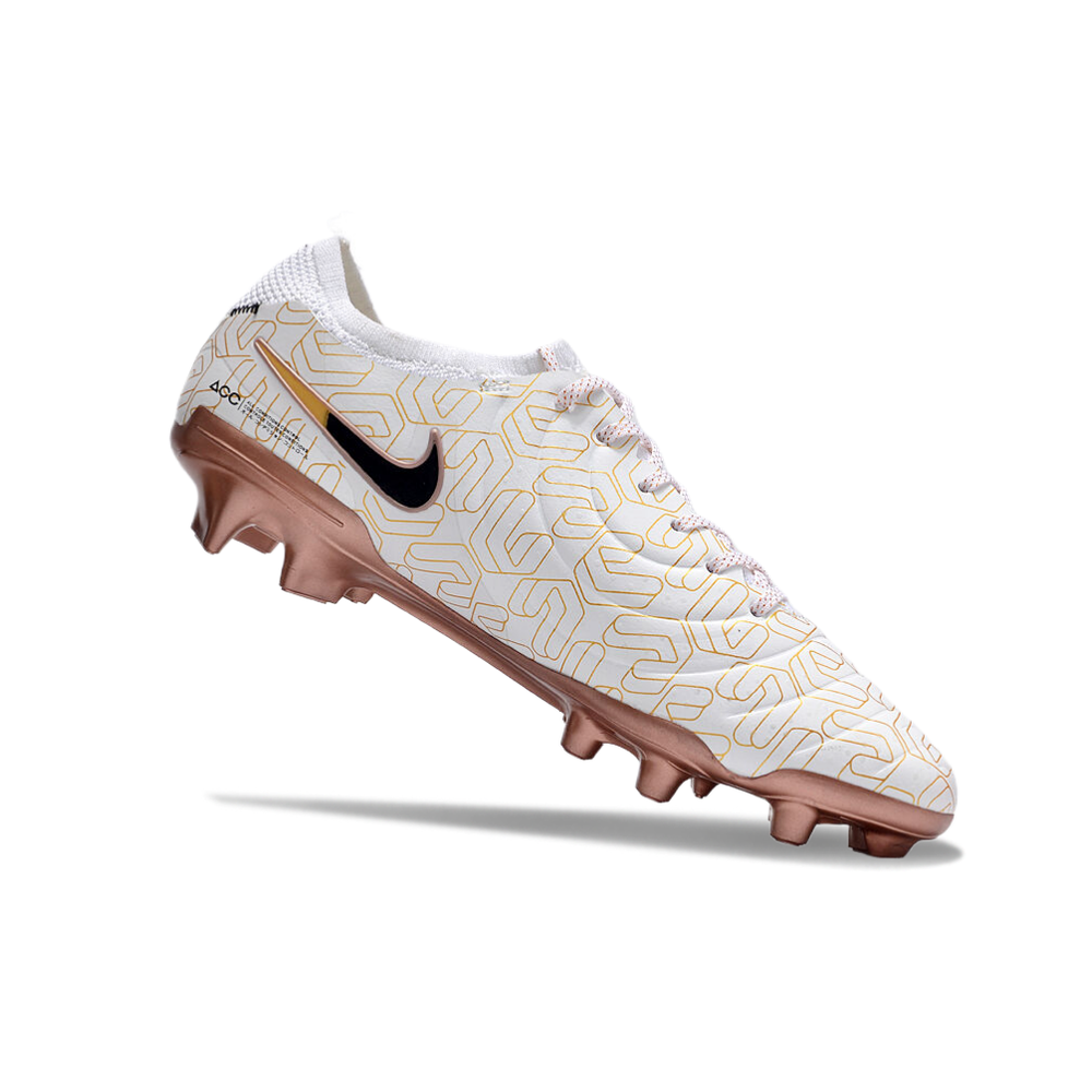 Chuteira Campo Nike Tiempo Legend 10 Elite FG Branca e Dourada 