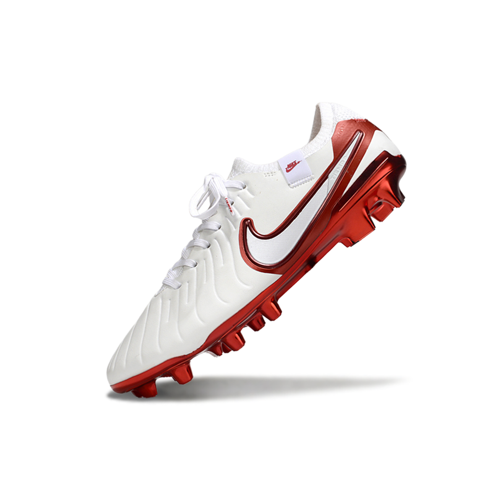 Chuteira Campo Nike Tiempo Legend 10 Elite FG Branca e Vermelha 