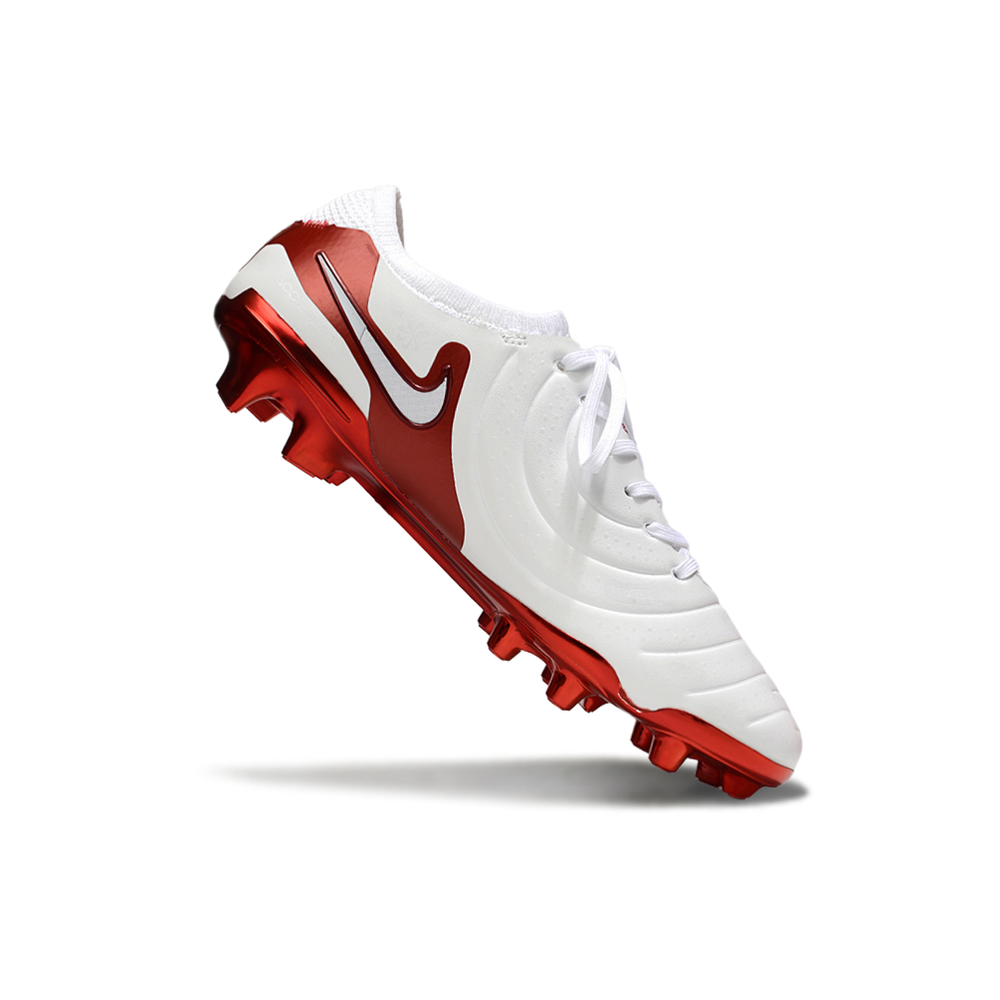 Chuteira Campo Nike Tiempo Legend 10 Elite FG Branca e Vermelha 