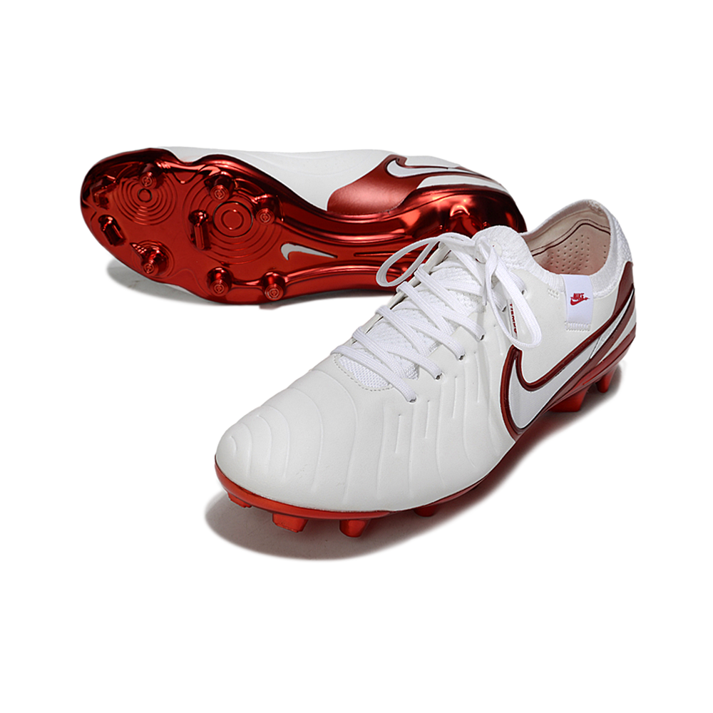 Chuteira Campo Nike Tiempo Legend 10 Elite FG Branca e Vermelha 