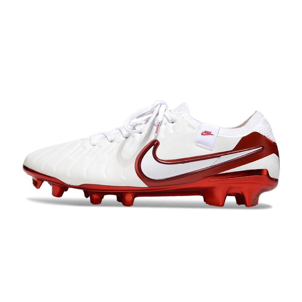 Chuteira Campo Nike Tiempo Legend 10 Elite FG Branca e Vermelha 