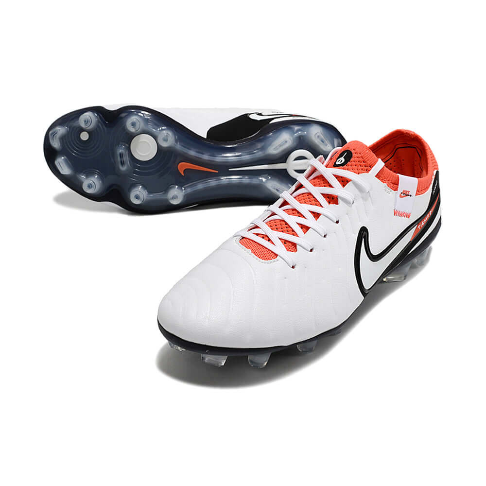 Chuteira Campo Nike Tiempo Legend 10 Elite FG Branca, Preta e Vermelha 