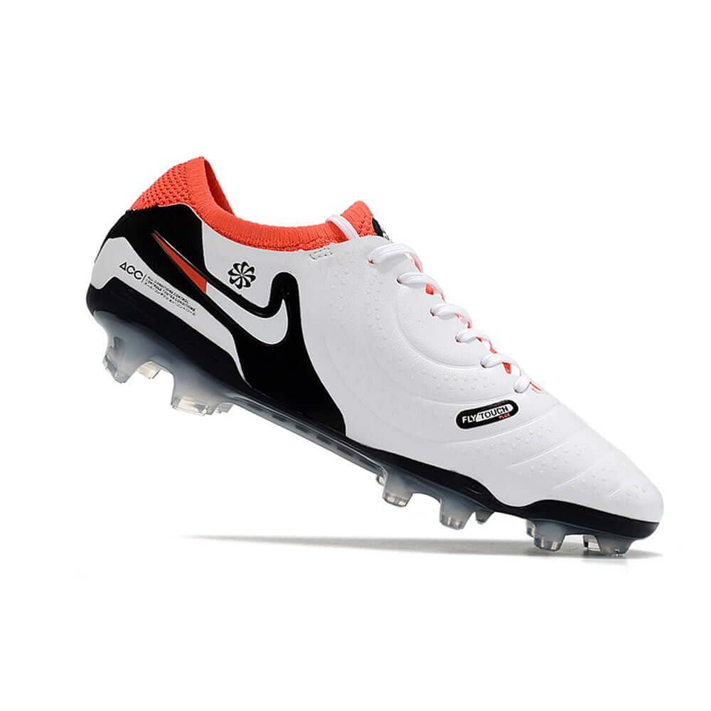 Chuteira Campo Nike Tiempo Legend 10 Elite FG Branca, Preta e Vermelha 