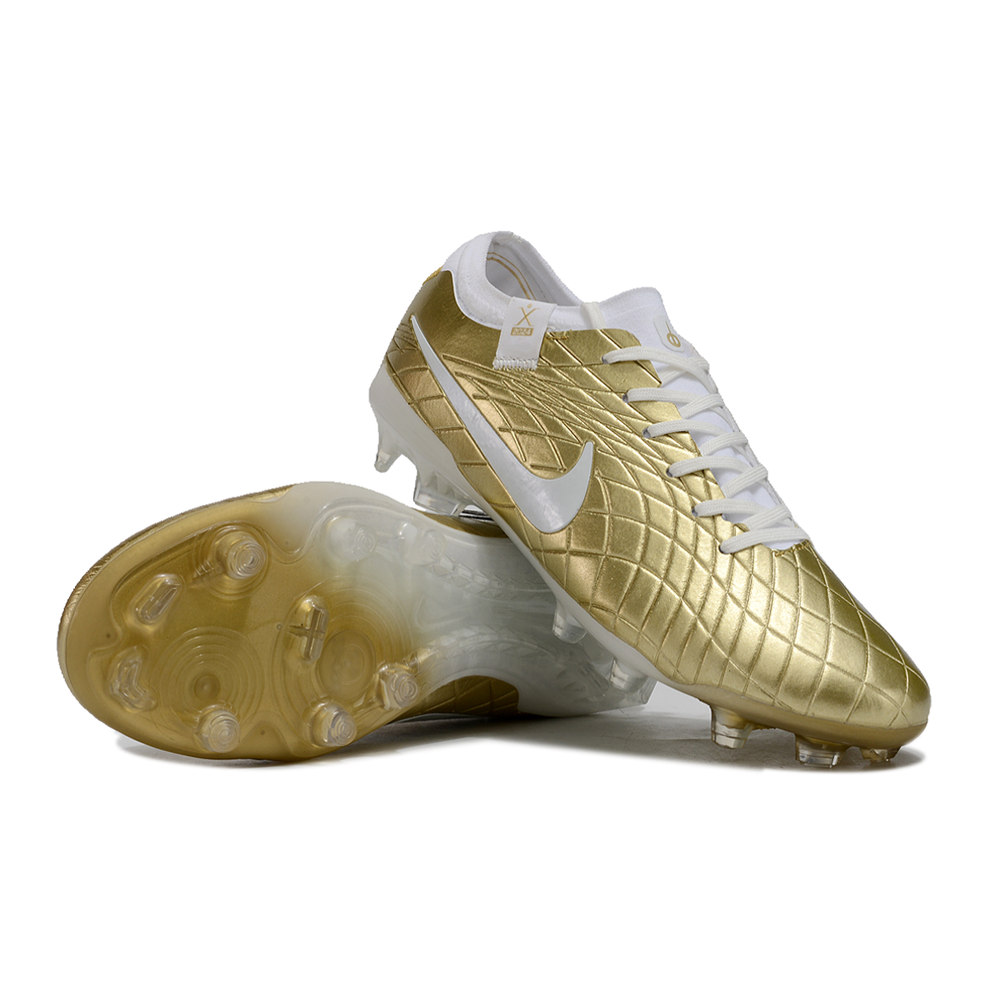 Chuteira Campo Nike Tiempo Legend 10 Elite FG Dourada e Branca