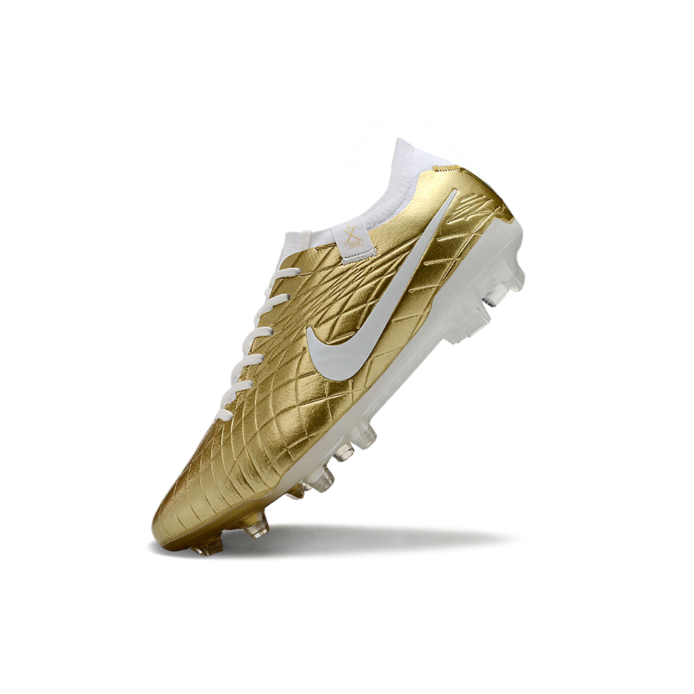 Chuteira Campo Nike Tiempo Legend 10 Elite FG Dourada e Branca
