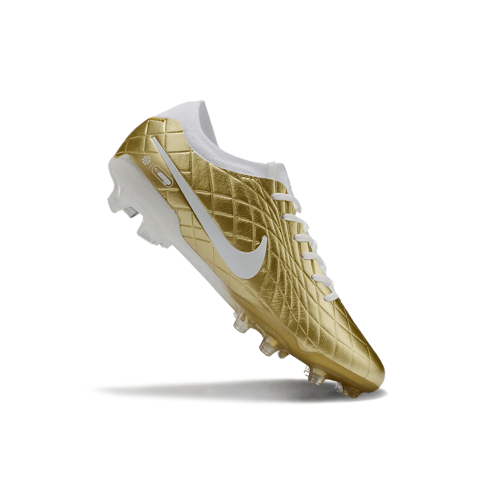 Chuteira Campo Nike Tiempo Legend 10 Elite FG Dourada e Branca