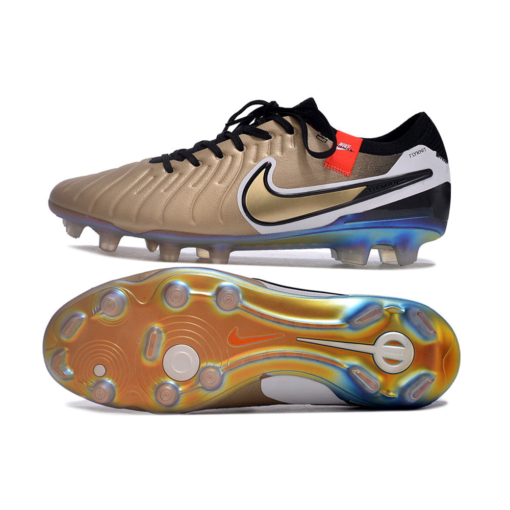 Chuteira Campo Nike Tiempo Legend 10 Elite FG Dourado e Preto 
