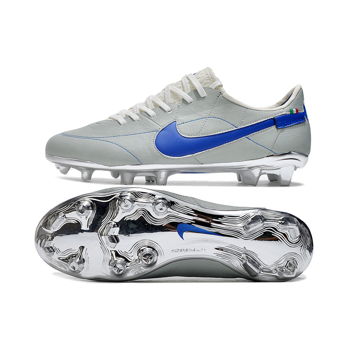 Chuteira Campo Nike Tiempo Legend 9 Elite FG Cinza e Azul