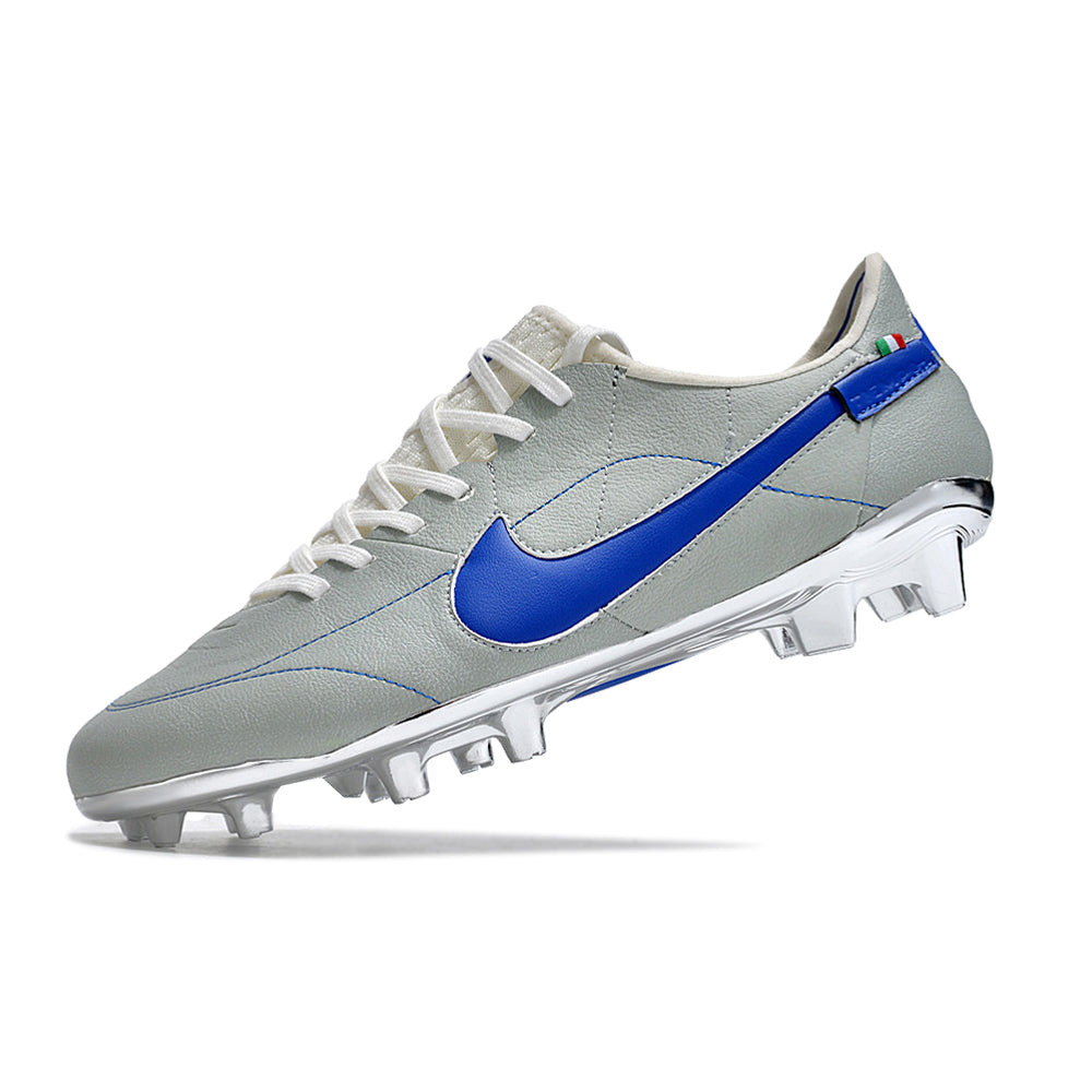 Chuteira Campo Nike Tiempo Legend 9 Elite FG Cinza e Azul 