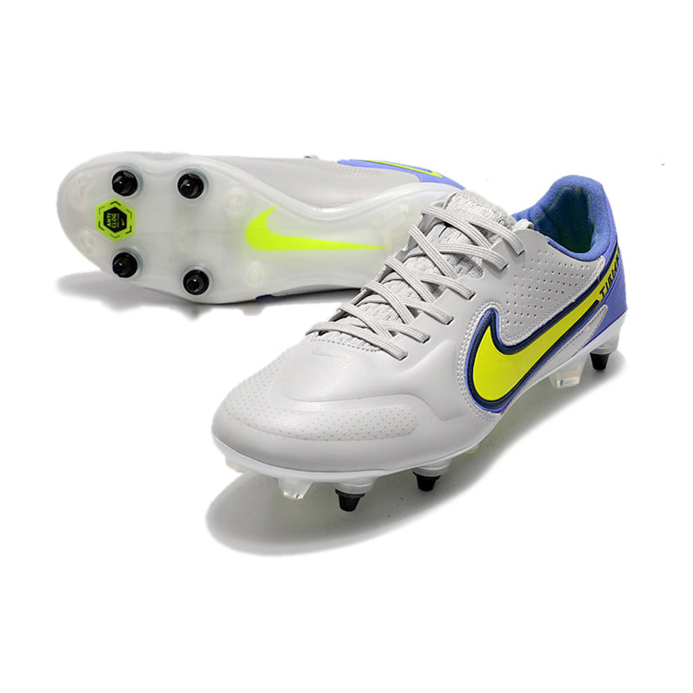 Chuteira Campo Nike Tiempo Legend 9 Elite Trava Mista Cinza e Roxo 