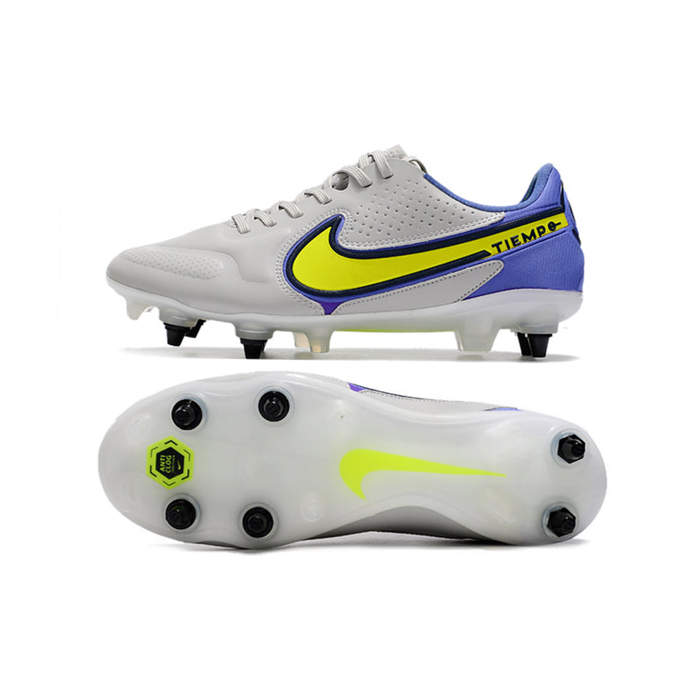 Chuteira Campo Nike Tiempo Legend 9 Elite Trava Mista Cinza e Roxo 