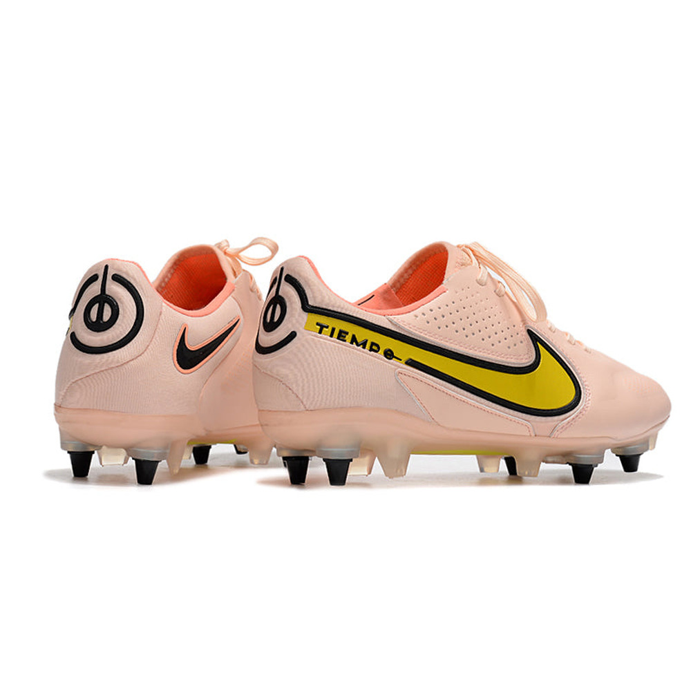 Chuteira Campo Nike Tiempo Legend 9 Elite Trava Mista Rosa e Amarelo 